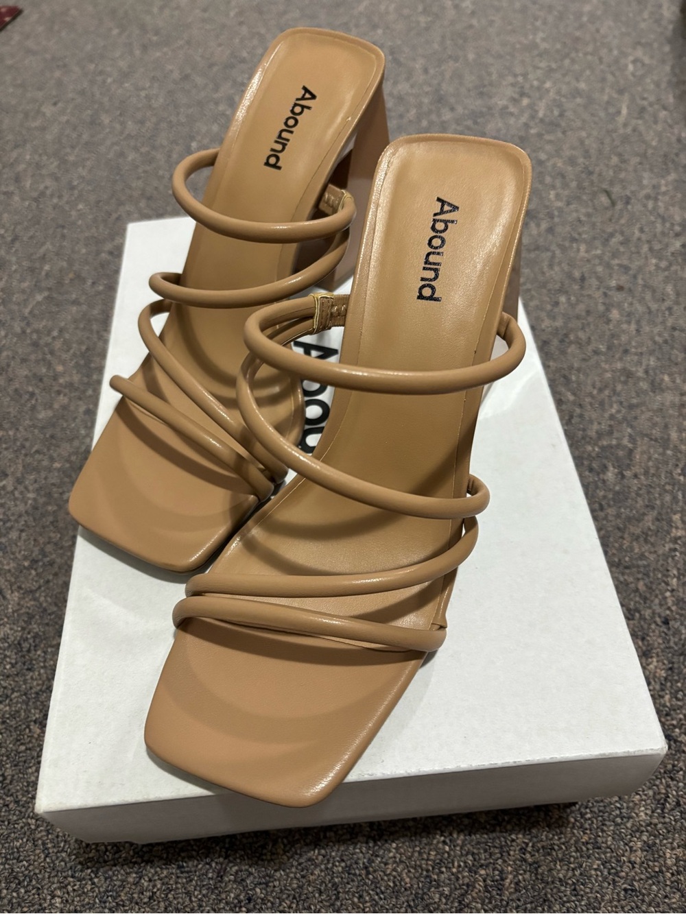 Abound Women’s Tan Multi-Strap Square Toe Heeled Mules